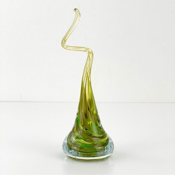 Ron Hinkle 8" Art Glass Paperweight Decor Green Swirl 2008 - Picture 3 of 11